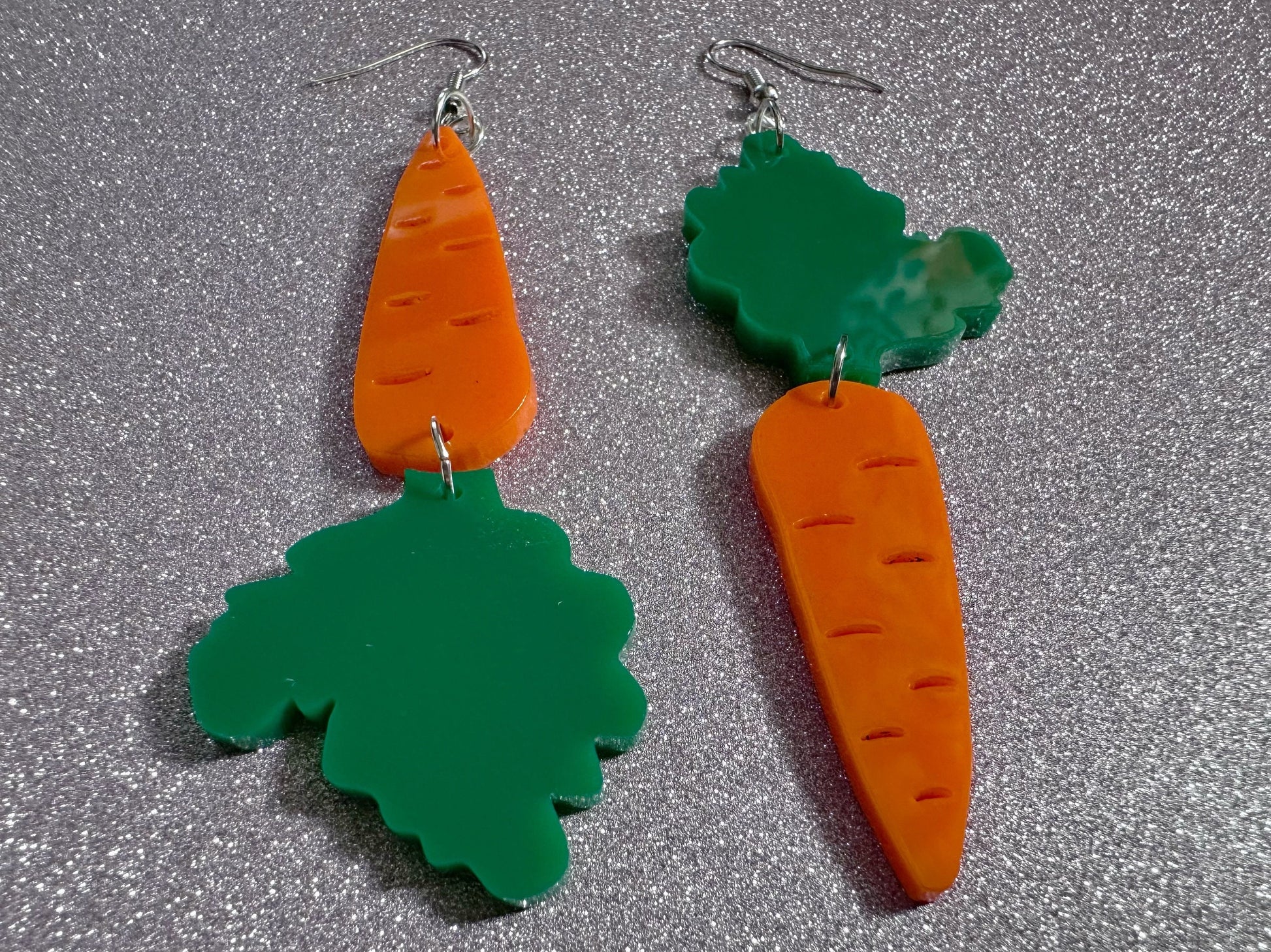 Carrot Earrings: Laser Cut Acrylic Carrots, Vegetables, Farm, Bunny Rabbit, Food Earrings, Veggies, Green, Best Gifts for Her/Him/Them