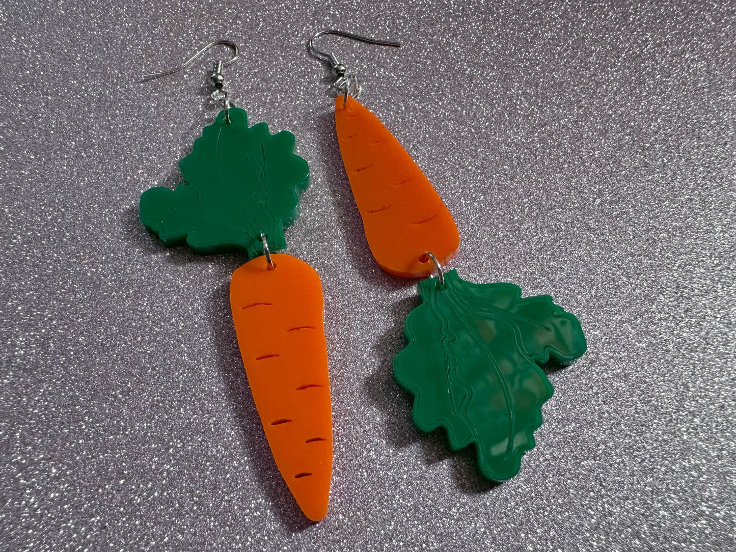 Carrot Earrings: Laser Cut Acrylic Carrots, Vegetables, Farm, Bunny Rabbit, Food Earrings, Veggies, Green, Best Gifts for Her/Him/Them