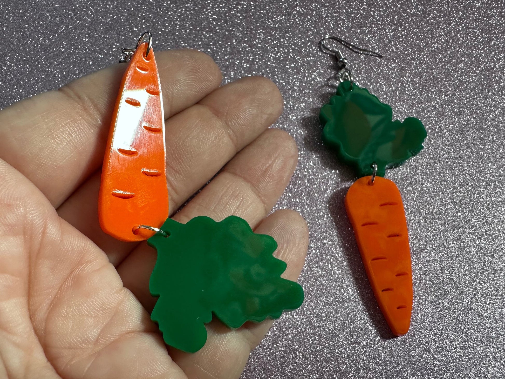 Carrot Earrings: Laser Cut Acrylic Carrots, Vegetables, Farm, Bunny Rabbit, Food Earrings, Veggies, Green, Best Gifts for Her/Him/Them