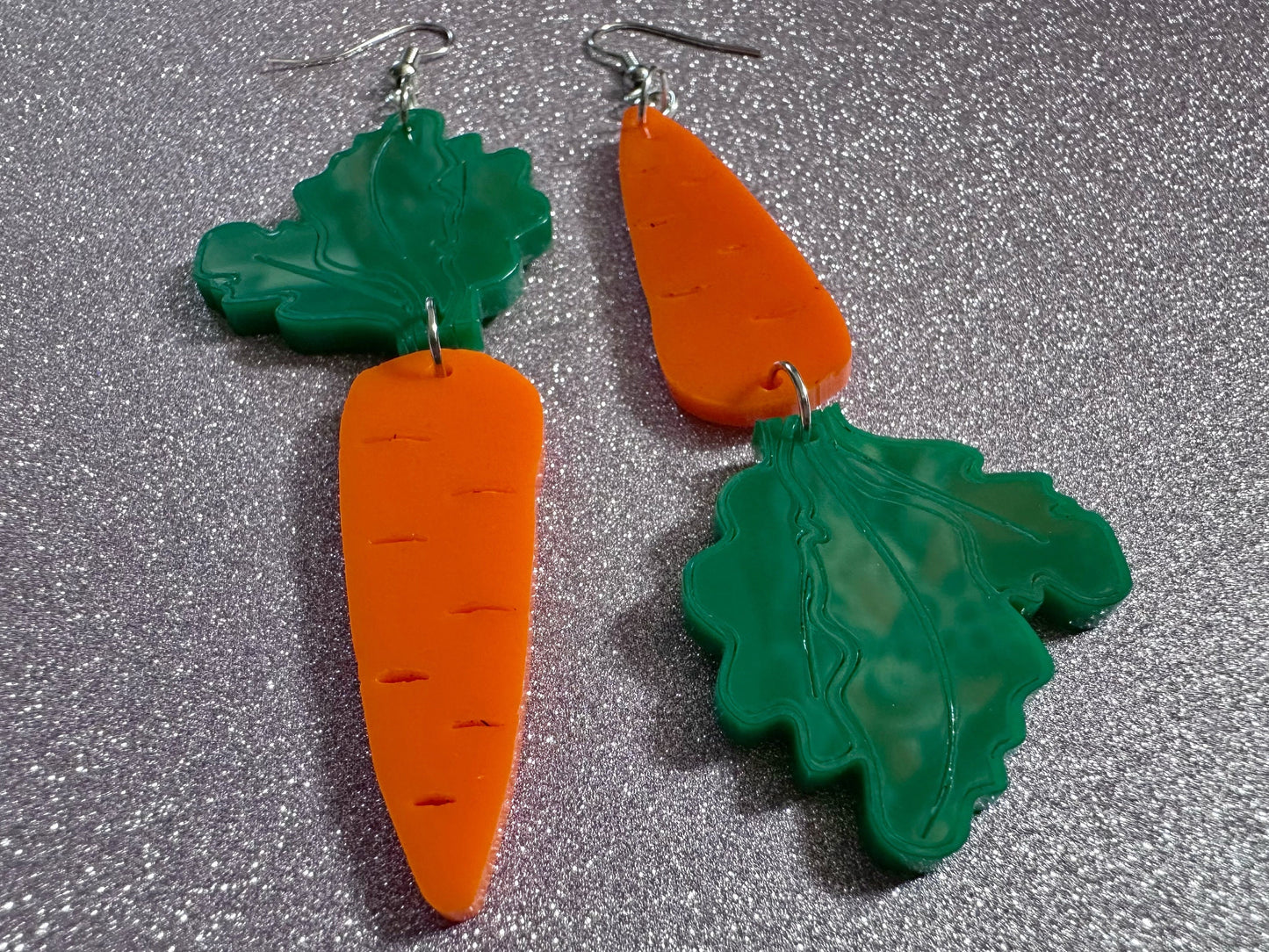 Carrot Earrings: Laser Cut Acrylic Carrots, Vegetables, Farm, Bunny Rabbit, Food Earrings, Veggies, Green, Best Gifts for Her/Him/Them