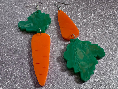 Carrot Earrings: Laser Cut Acrylic Carrots, Vegetables, Farm, Bunny Rabbit, Food Earrings, Veggies, Green, Best Gifts for Her/Him/Them