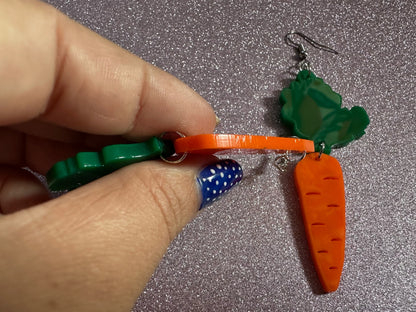 Carrot Earrings: Laser Cut Acrylic Carrots, Vegetables, Farm, Bunny Rabbit, Food Earrings, Veggies, Green, Best Gifts for Her/Him/Them