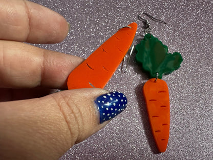 Carrot Earrings: Laser Cut Acrylic Carrots, Vegetables, Farm, Bunny Rabbit, Food Earrings, Veggies, Green, Best Gifts for Her/Him/Them