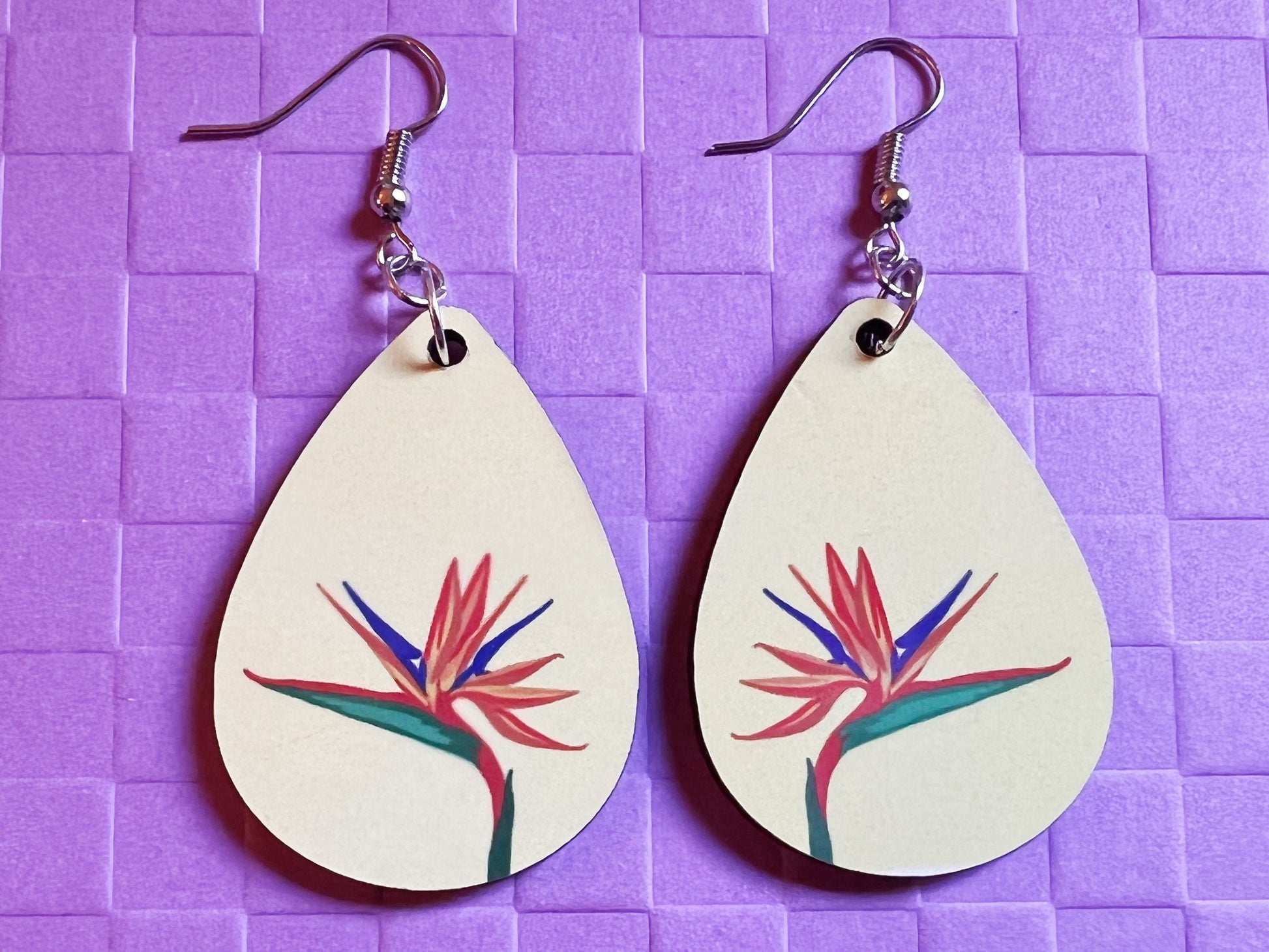 Cartoon Bird of Paradise Earring: Flower, Plants, Tropical Plant Earrings, Sublimated, Best Gifts for Her/Him/Them