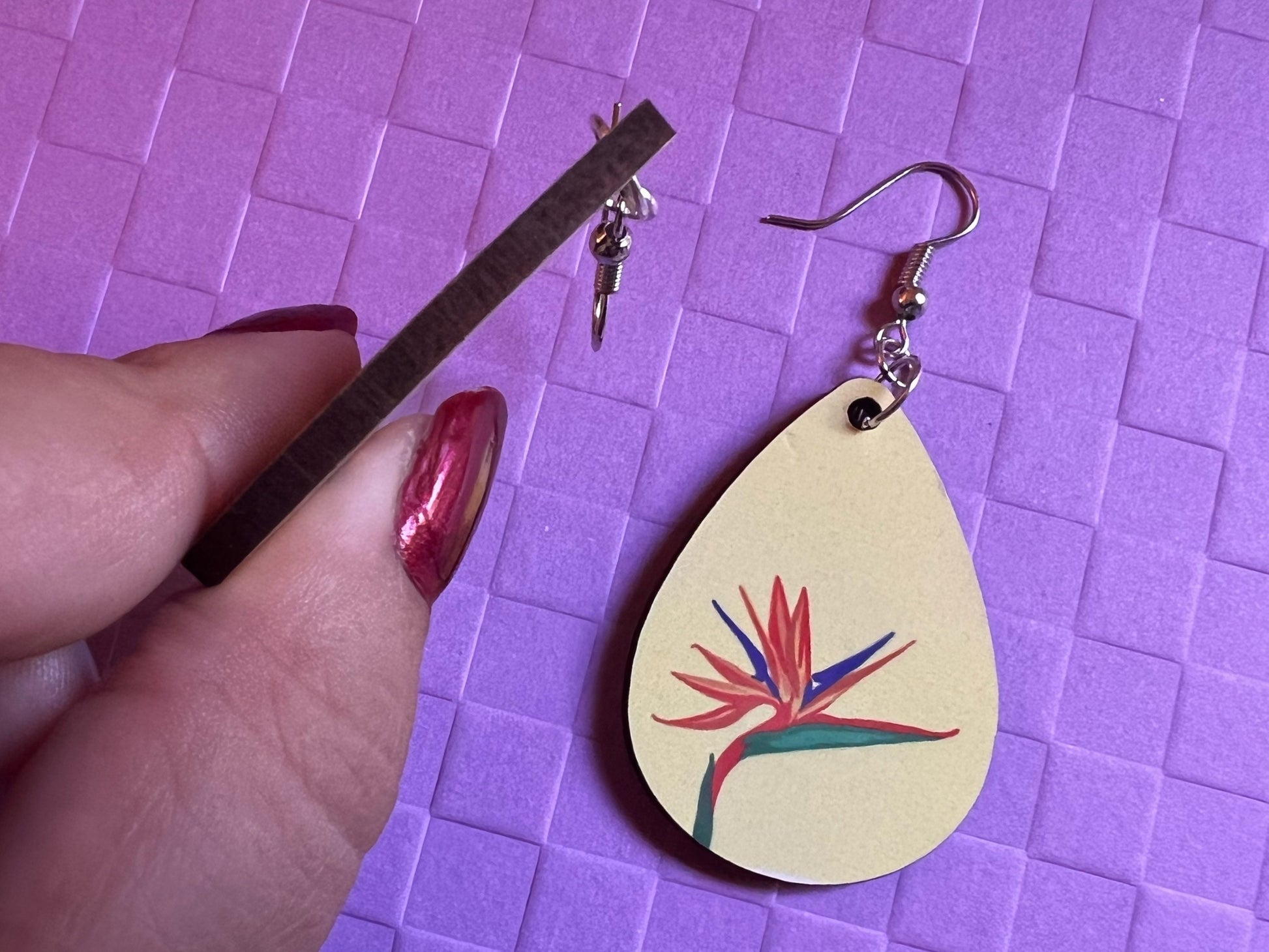 Cartoon Bird of Paradise Earring: Flower, Plants, Tropical Plant Earrings, Sublimated, Best Gifts for Her/Him/Them