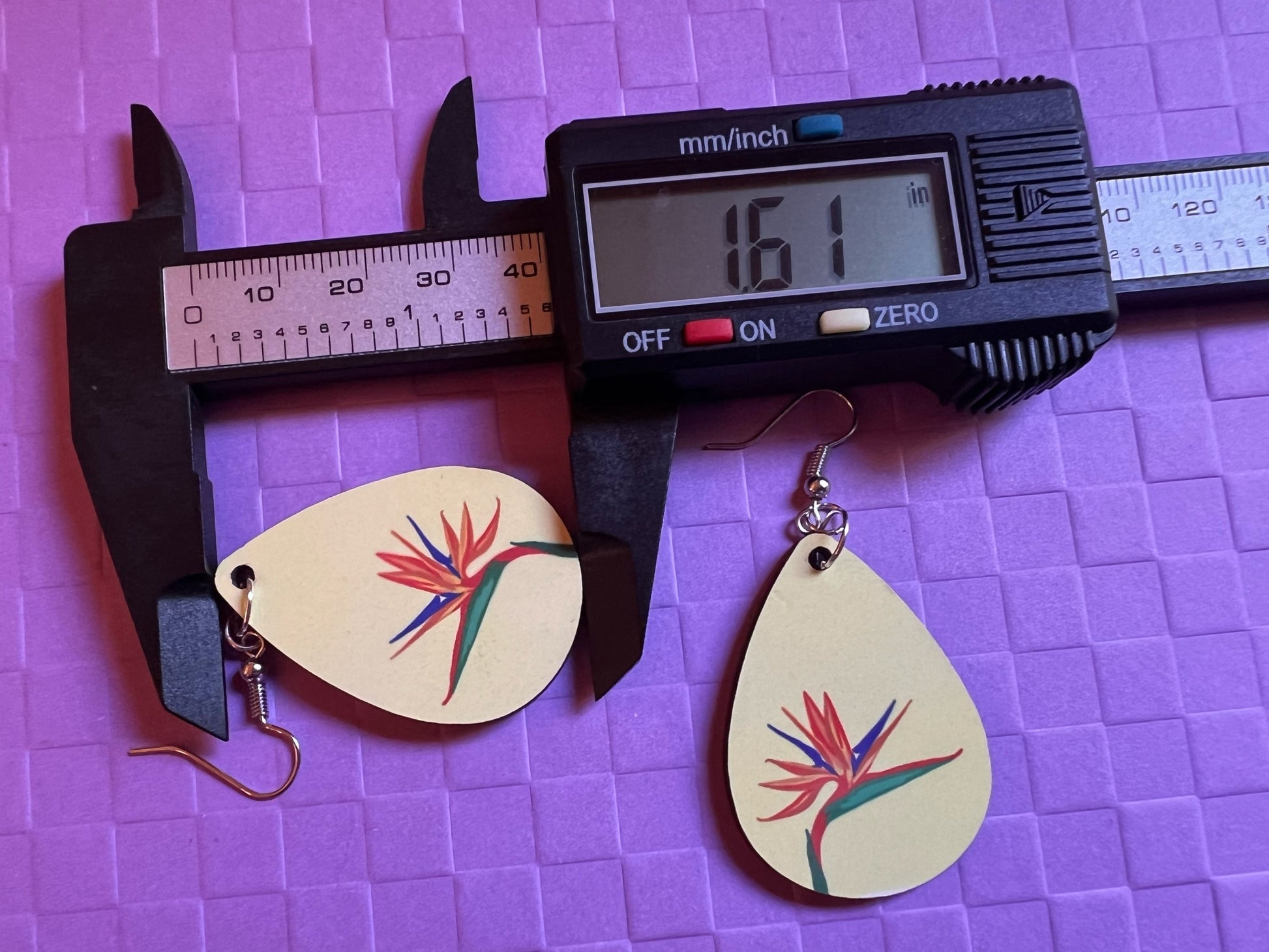 Cartoon Bird of Paradise Earring: Flower, Plants, Tropical Plant Earrings, Sublimated, Best Gifts for Her/Him/Them