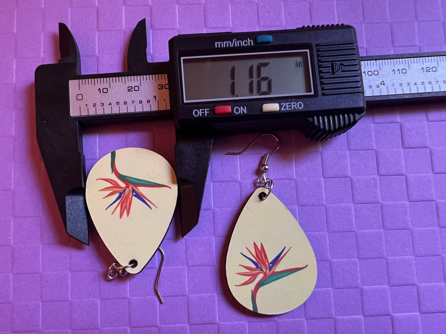 Cartoon Bird of Paradise Earring: Flower, Plants, Tropical Plant Earrings, Sublimated, Best Gifts for Her/Him/Them