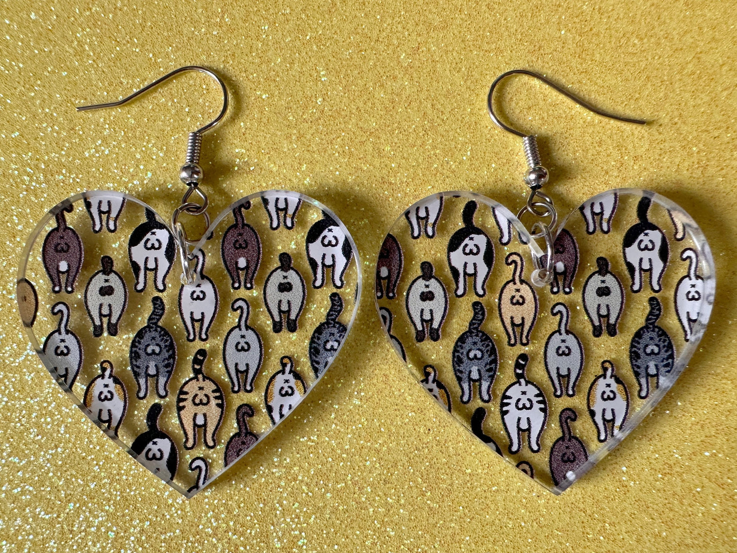 Cat Butt Earrings: Laser Cut Acrylic Cats, Pet, Kitty, Kitten, Animals, Ginger, Black, White, Cat Balls, Butts, Best Gifts for Her/Him/Them