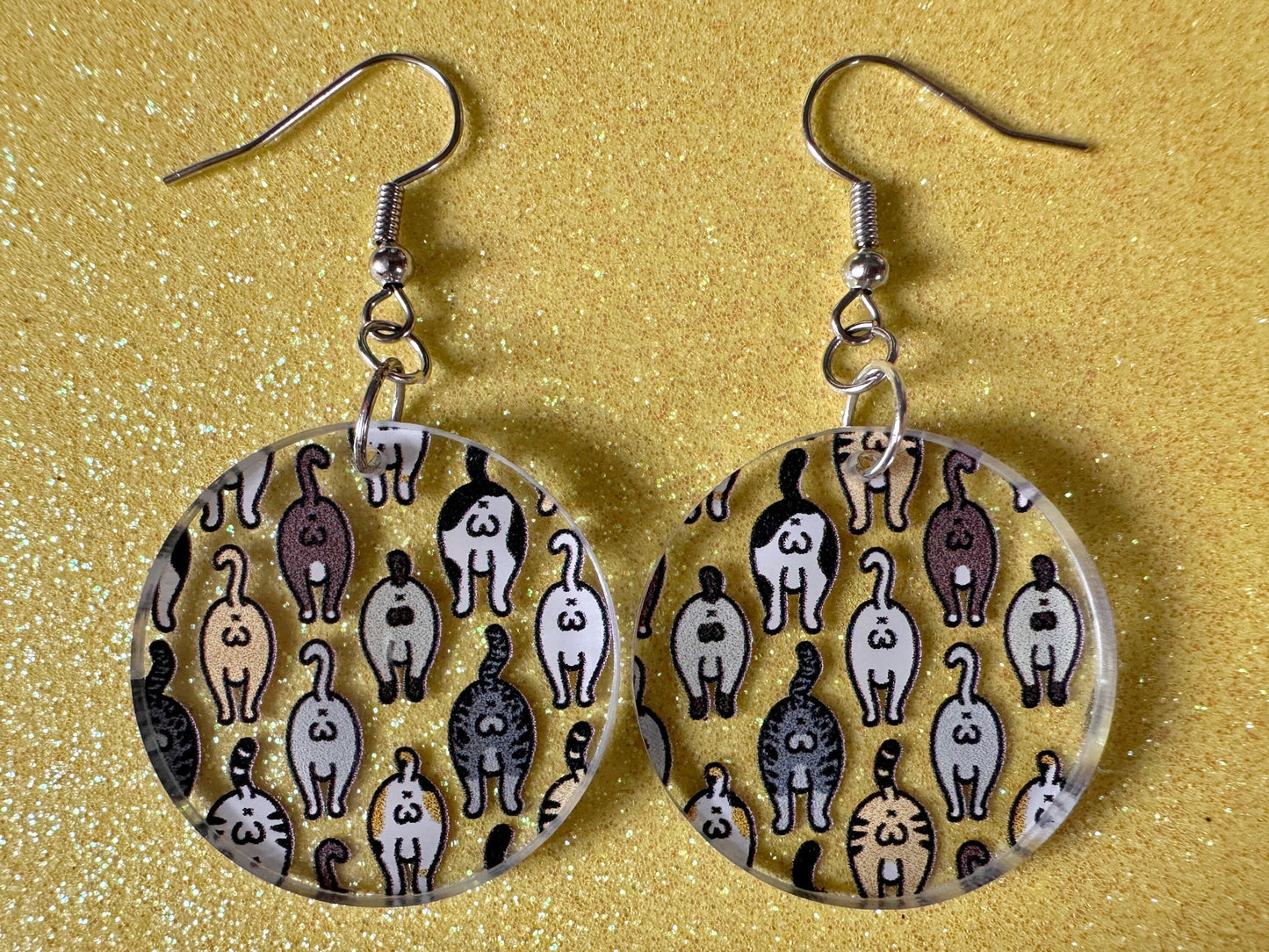 Cat Butt Earrings: Laser Cut Acrylic Cats, Pet, Kitty, Kitten, Animals, Ginger, Black, White, Cat Balls, Butts, Best Gifts for Her/Him/Them