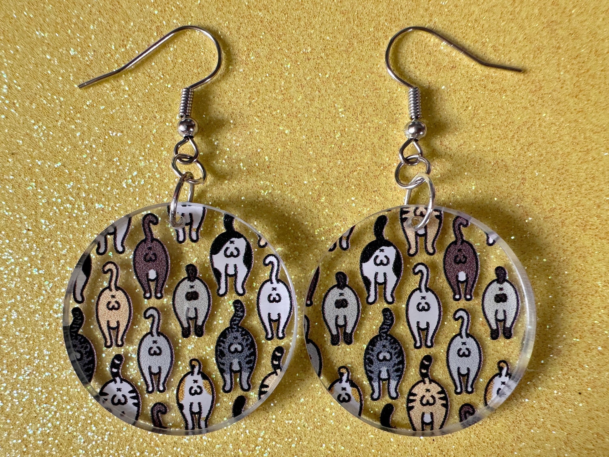 Cat Butt Earrings: Laser Cut Acrylic Cats, Pet, Kitty, Kitten, Animals, Ginger, Black, White, Cat Balls, Butts, Best Gifts for Her/Him/Them