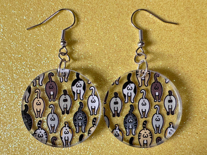 Cat Butt Earrings: Laser Cut Acrylic Cats, Pet, Kitty, Kitten, Animals, Ginger, Black, White, Cat Balls, Butts, Best Gifts for Her/Him/Them