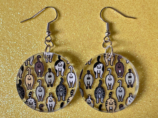 Cat Butt Earrings: Laser Cut Acrylic Cats, Pet, Kitty, Kitten, Animals, Ginger, Black, White, Cat Balls, Butts, Best Gifts for Her/Him/Them