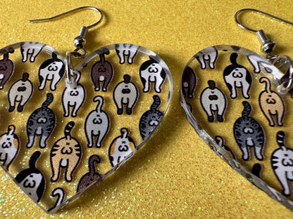 Cat Butt Earrings: Laser Cut Acrylic Cats, Pet, Kitty, Kitten, Animals, Ginger, Black, White, Cat Balls, Butts, Best Gifts for Her/Him/Them
