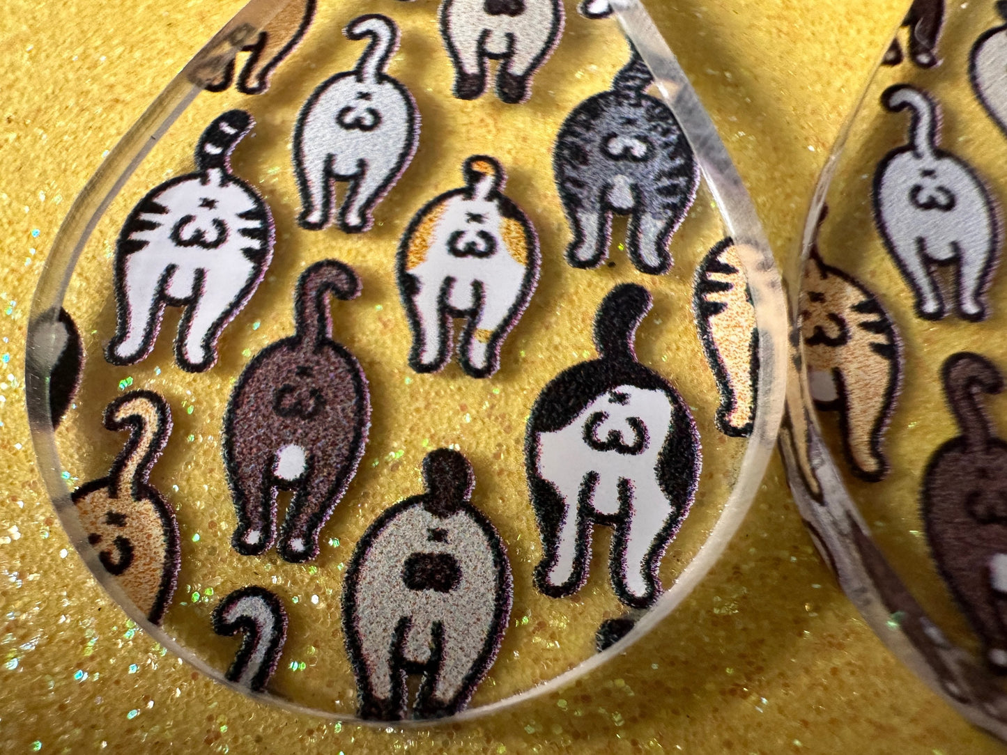 Cat Butt Earrings: Laser Cut Acrylic Cats, Pet, Kitty, Kitten, Animals, Ginger, Black, White, Cat Balls, Butts, Best Gifts for Her/Him/Them