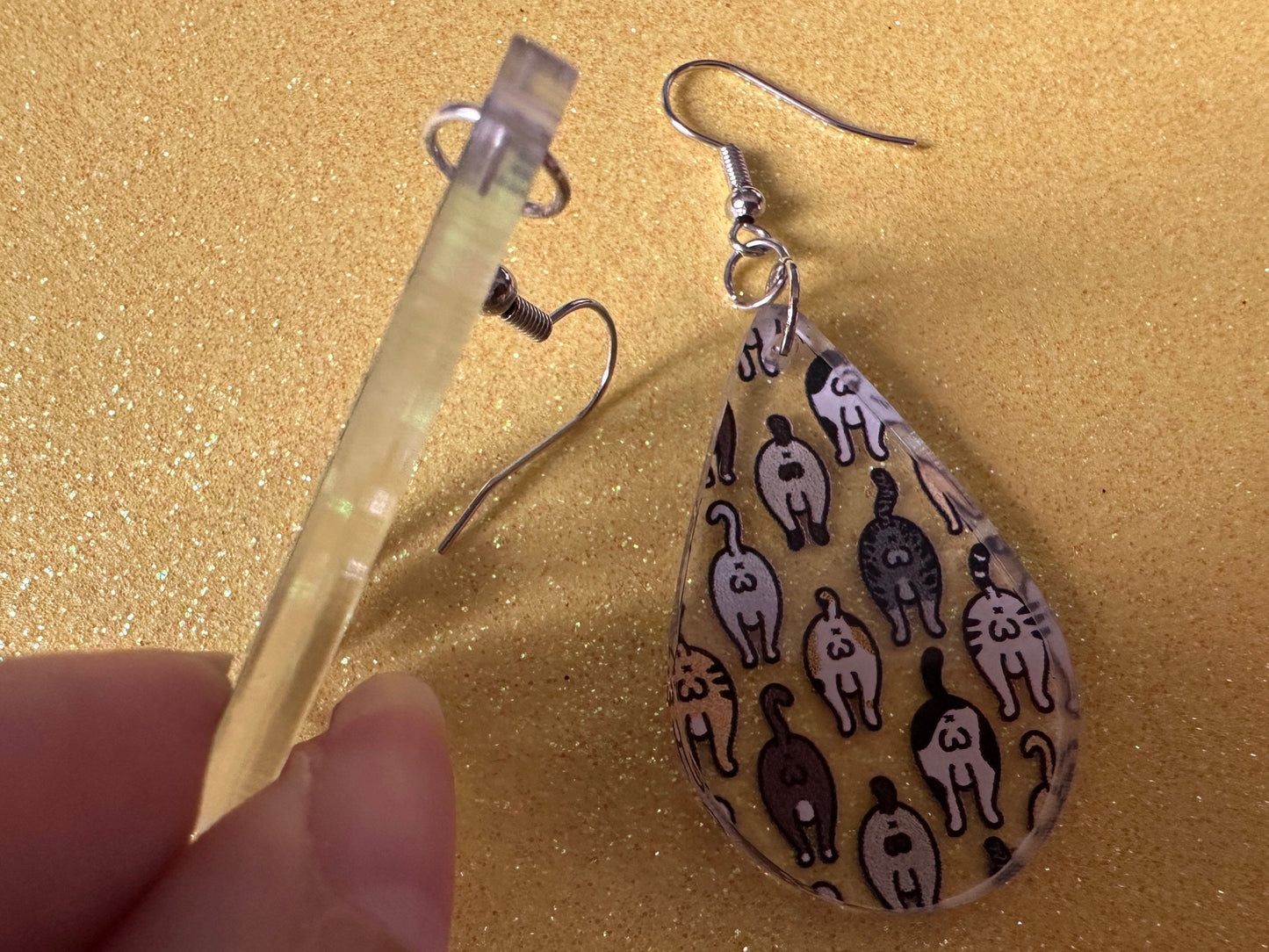 Cat Butt Earrings: Laser Cut Acrylic Cats, Pet, Kitty, Kitten, Animals, Ginger, Black, White, Cat Balls, Butts, Best Gifts for Her/Him/Them
