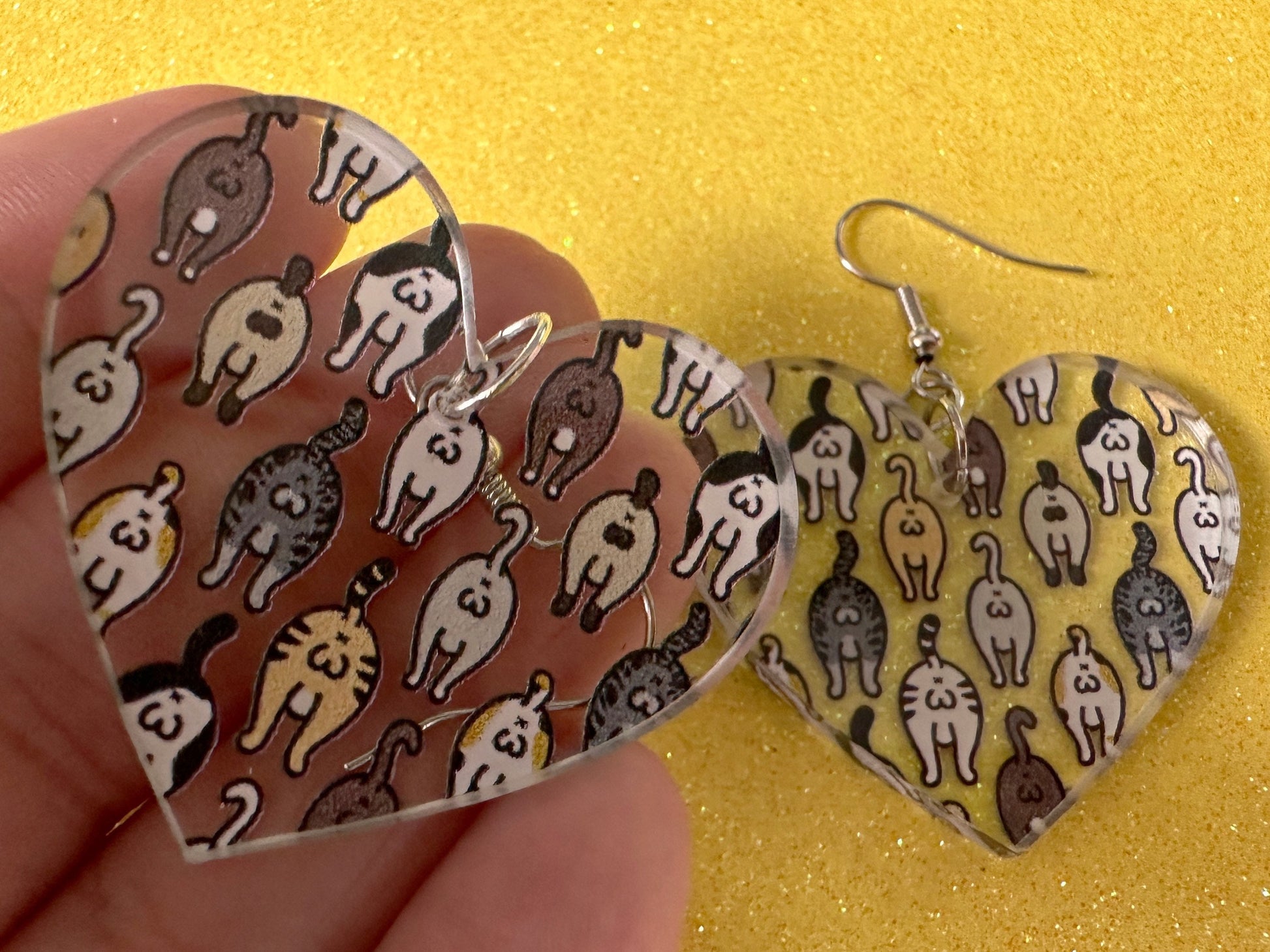 Cat Butt Earrings: Laser Cut Acrylic Cats, Pet, Kitty, Kitten, Animals, Ginger, Black, White, Cat Balls, Butts, Best Gifts for Her/Him/Them