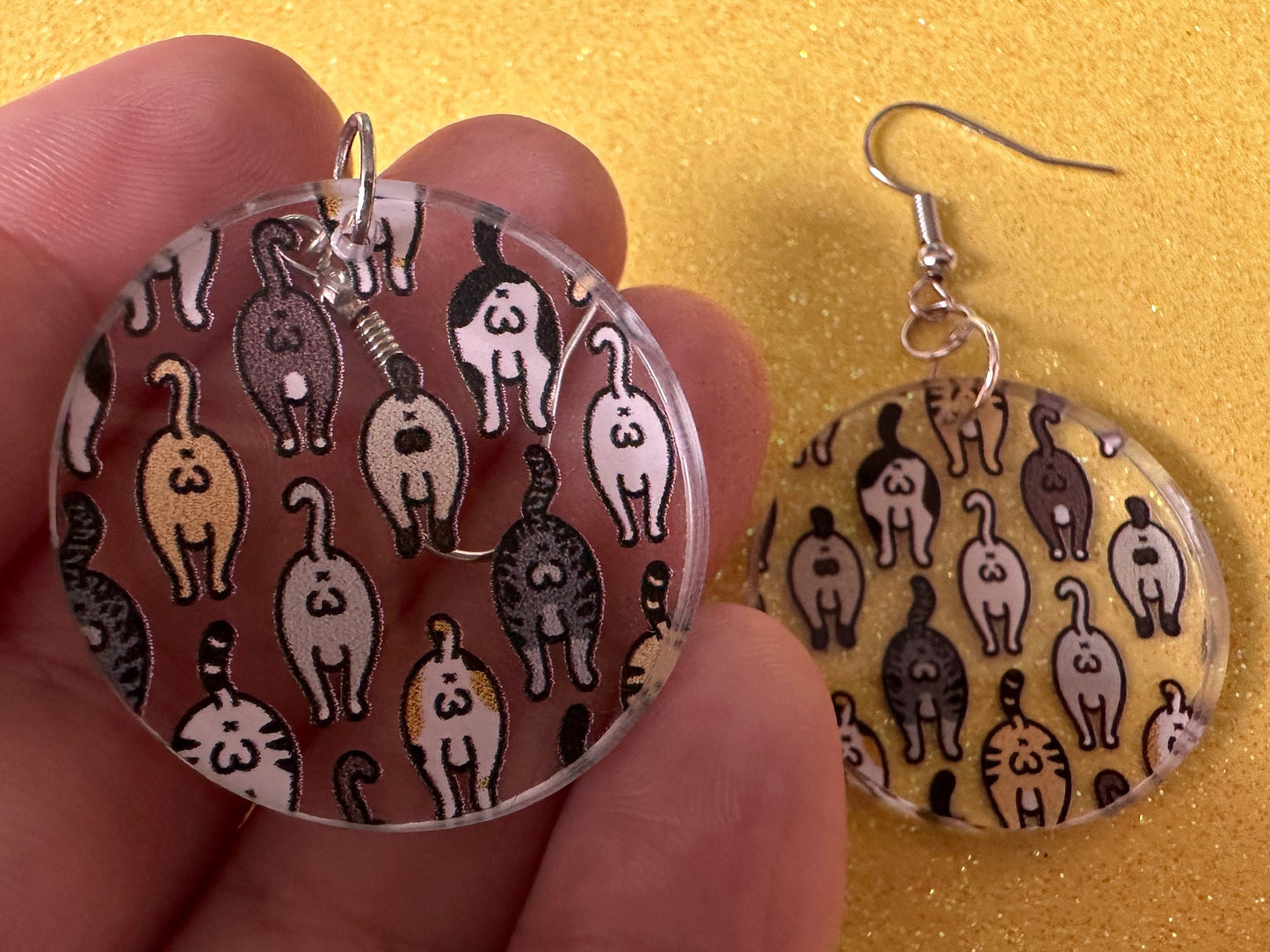 Cat Butt Earrings: Laser Cut Acrylic Cats, Pet, Kitty, Kitten, Animals, Ginger, Black, White, Cat Balls, Butts, Best Gifts for Her/Him/Them