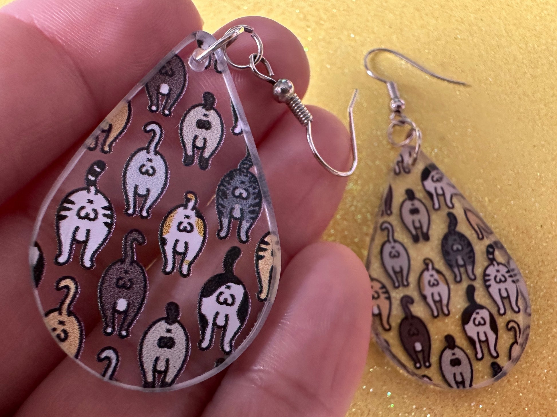 Cat Butt Earrings: Laser Cut Acrylic Cats, Pet, Kitty, Kitten, Animals, Ginger, Black, White, Cat Balls, Butts, Best Gifts for Her/Him/Them