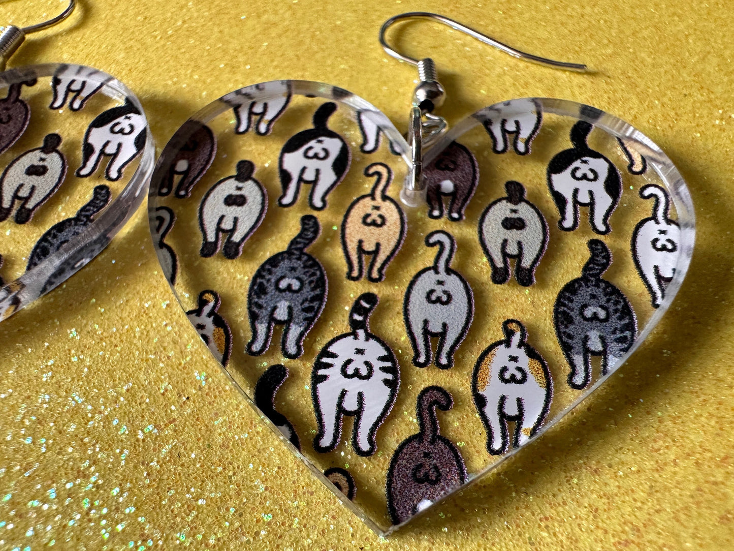 Cat Butt Earrings: Laser Cut Acrylic Cats, Pet, Kitty, Kitten, Animals, Ginger, Black, White, Cat Balls, Butts, Best Gifts for Her/Him/Them