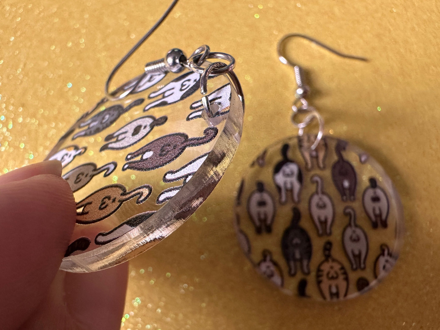 Cat Butt Earrings: Laser Cut Acrylic Cats, Pet, Kitty, Kitten, Animals, Ginger, Black, White, Cat Balls, Butts, Best Gifts for Her/Him/Them