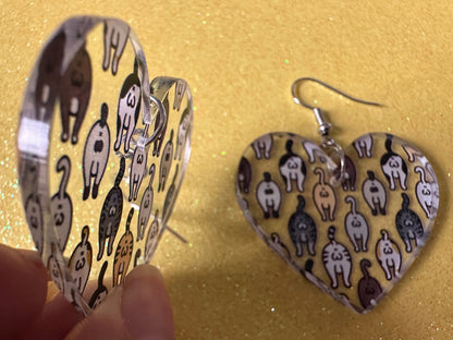 Cat Butt Earrings: Laser Cut Acrylic Cats, Pet, Kitty, Kitten, Animals, Ginger, Black, White, Cat Balls, Butts, Best Gifts for Her/Him/Them