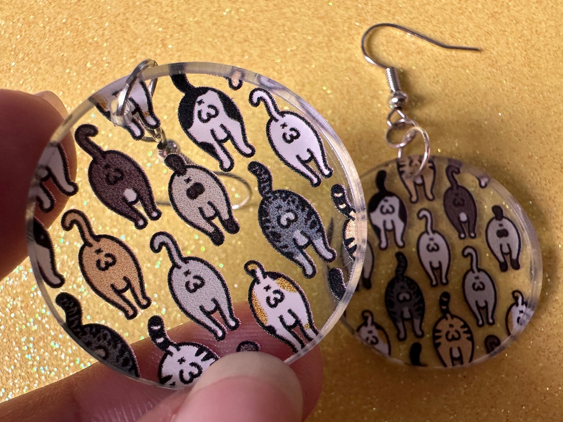 Cat Butt Earrings: Laser Cut Acrylic Cats, Pet, Kitty, Kitten, Animals, Ginger, Black, White, Cat Balls, Butts, Best Gifts for Her/Him/Them