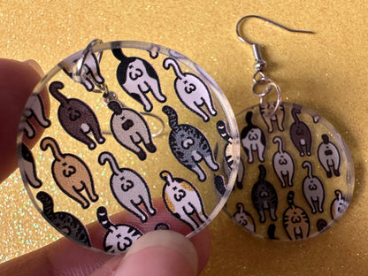 Cat Butt Earrings: Laser Cut Acrylic Cats, Pet, Kitty, Kitten, Animals, Ginger, Black, White, Cat Balls, Butts, Best Gifts for Her/Him/Them