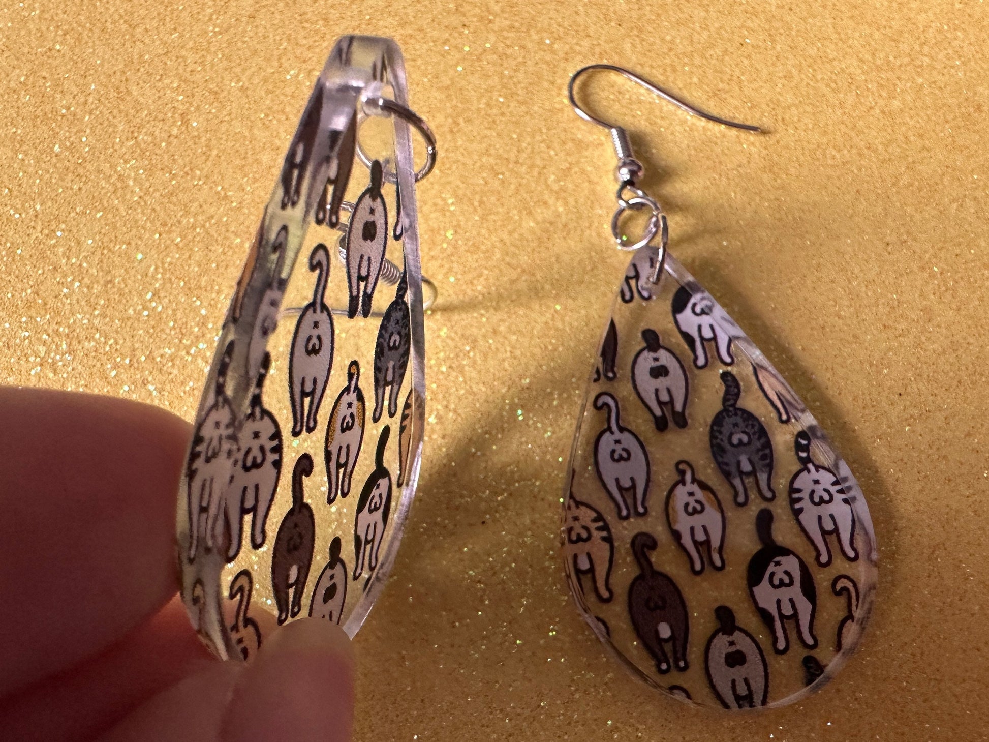 Cat Butt Earrings: Laser Cut Acrylic Cats, Pet, Kitty, Kitten, Animals, Ginger, Black, White, Cat Balls, Butts, Best Gifts for Her/Him/Them