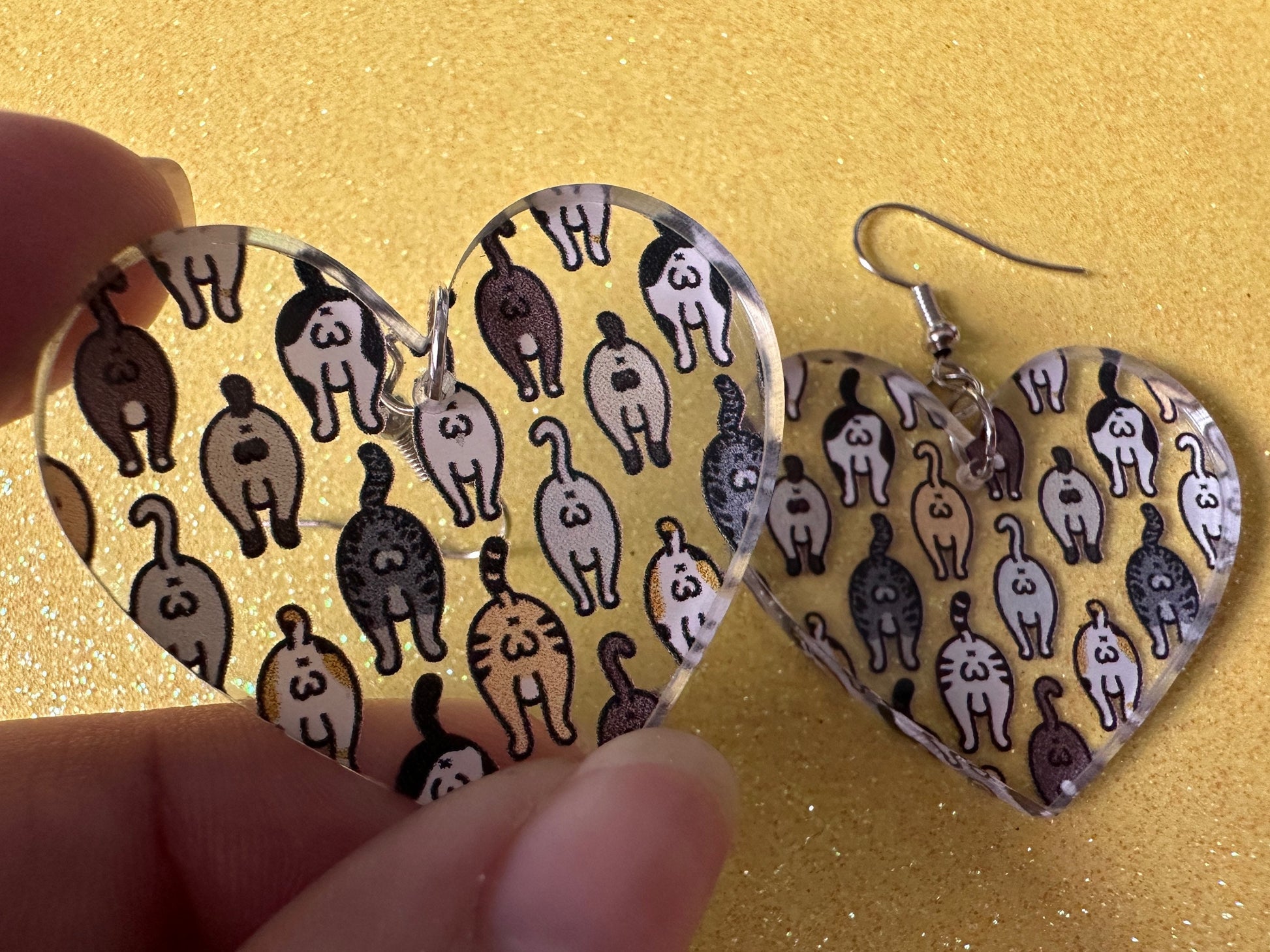 Cat Butt Earrings: Laser Cut Acrylic Cats, Pet, Kitty, Kitten, Animals, Ginger, Black, White, Cat Balls, Butts, Best Gifts for Her/Him/Them