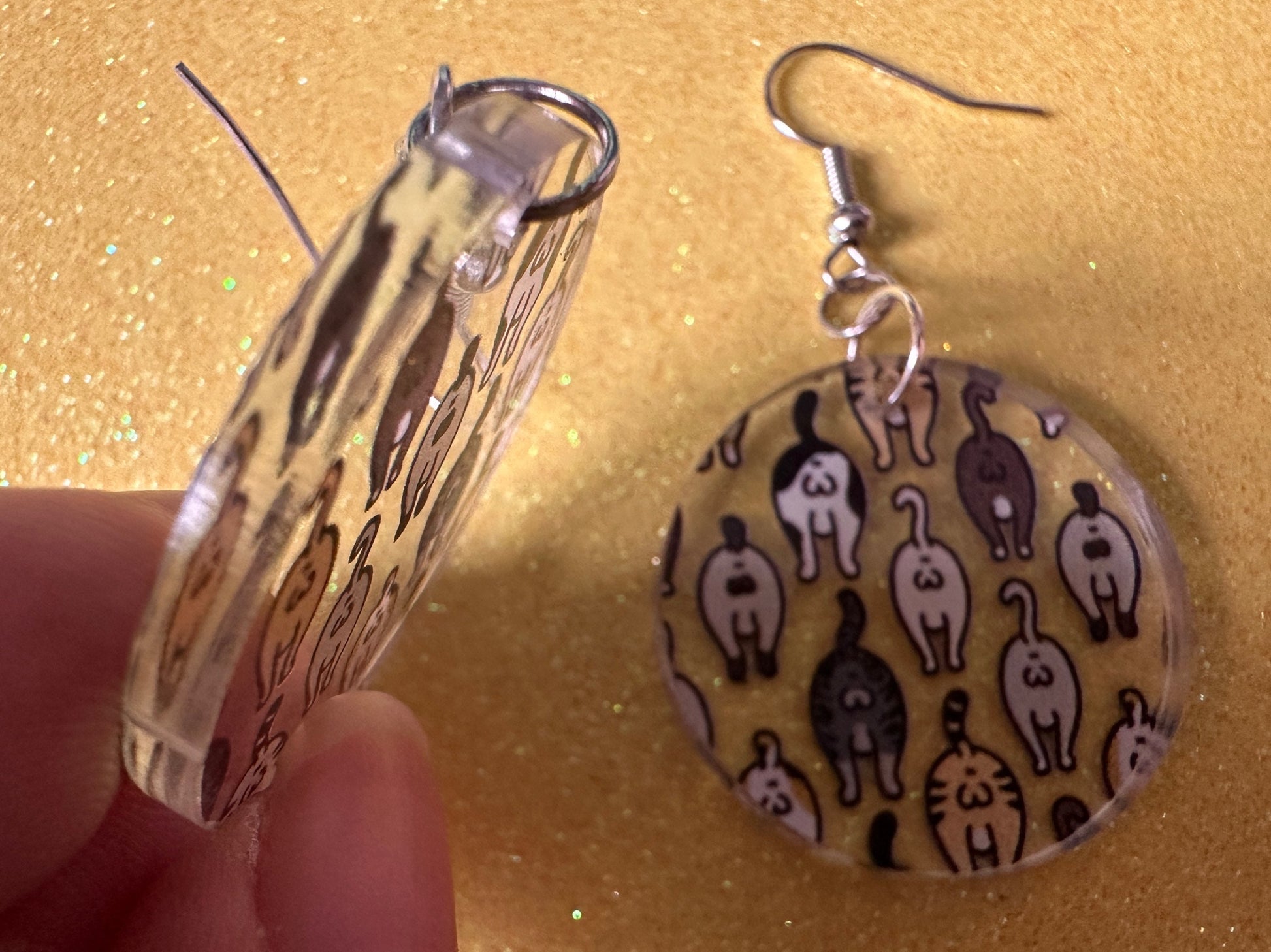 Cat Butt Earrings: Laser Cut Acrylic Cats, Pet, Kitty, Kitten, Animals, Ginger, Black, White, Cat Balls, Butts, Best Gifts for Her/Him/Them