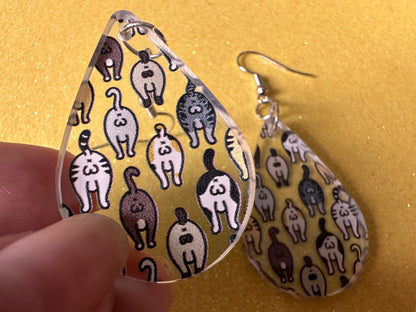 Cat Butt Earrings: Laser Cut Acrylic Cats, Pet, Kitty, Kitten, Animals, Ginger, Black, White, Cat Balls, Butts, Best Gifts for Her/Him/Them