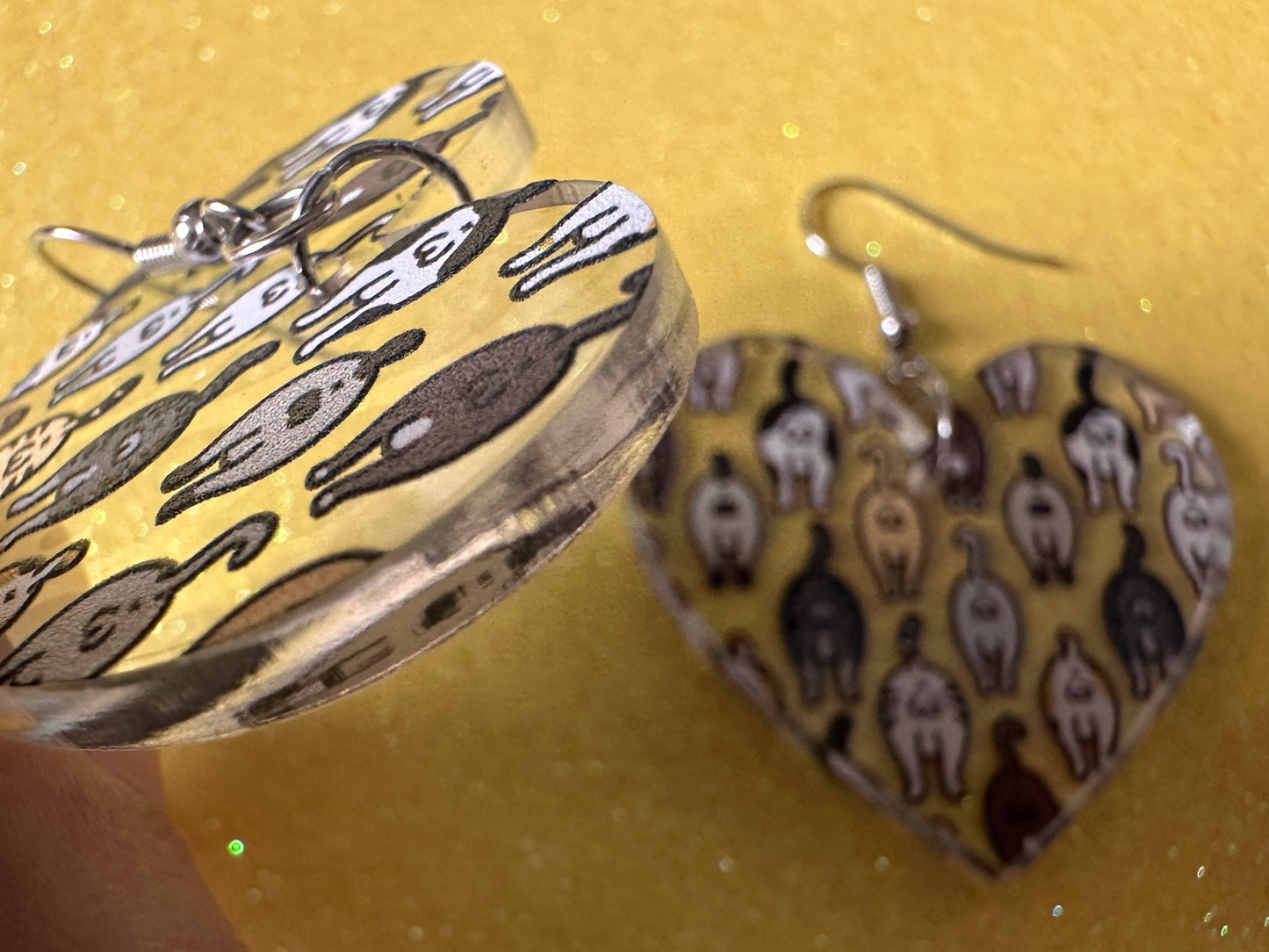 Cat Butt Earrings: Laser Cut Acrylic Cats, Pet, Kitty, Kitten, Animals, Ginger, Black, White, Cat Balls, Butts, Best Gifts for Her/Him/Them
