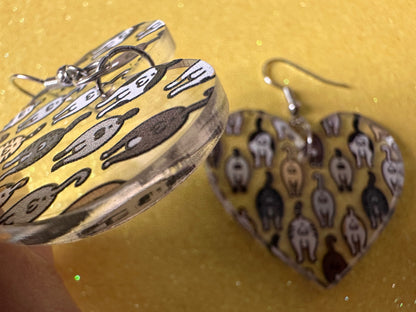 Cat Butt Earrings: Laser Cut Acrylic Cats, Pet, Kitty, Kitten, Animals, Ginger, Black, White, Cat Balls, Butts, Best Gifts for Her/Him/Them