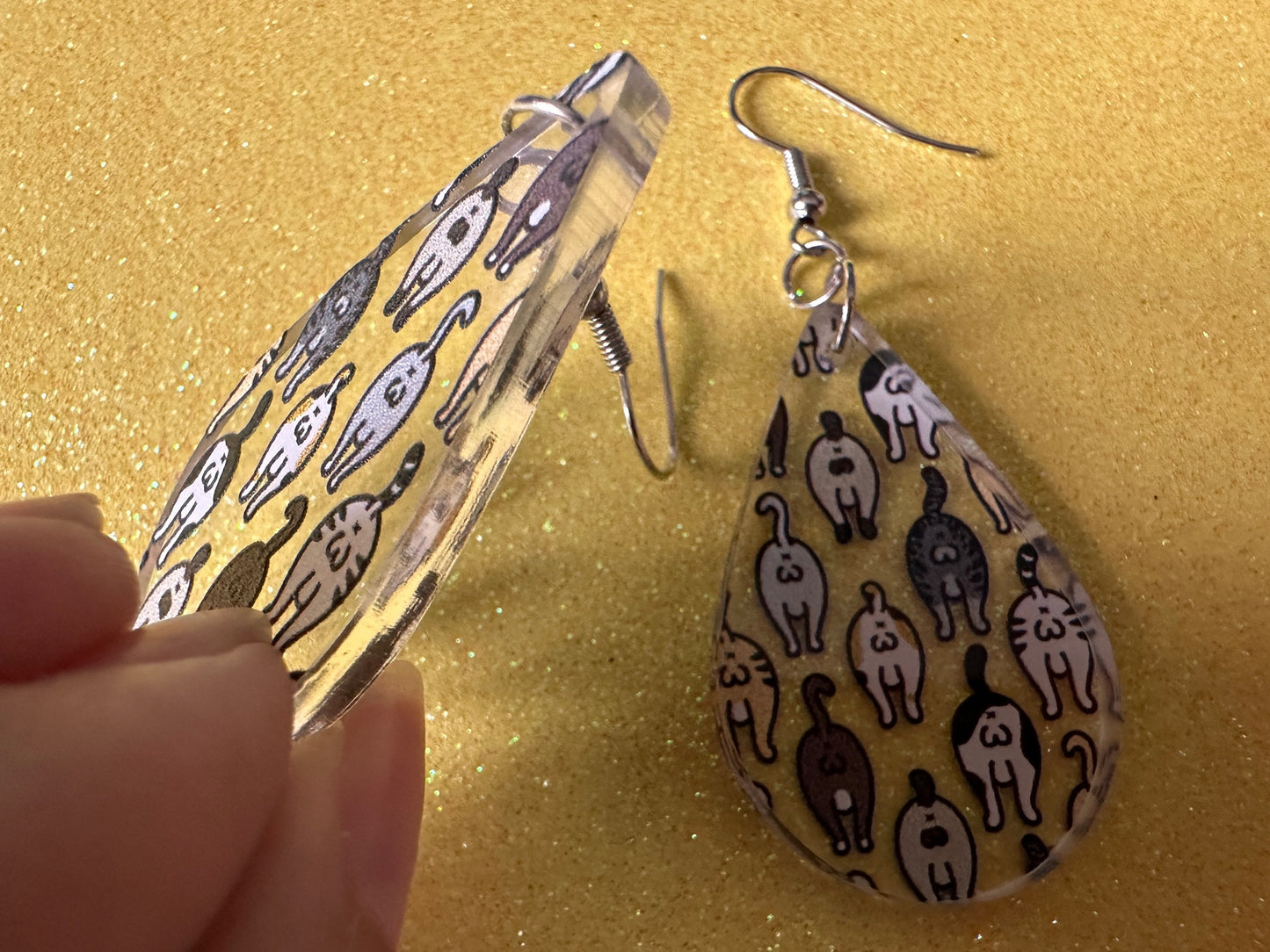Cat Butt Earrings: Laser Cut Acrylic Cats, Pet, Kitty, Kitten, Animals, Ginger, Black, White, Cat Balls, Butts, Best Gifts for Her/Him/Them