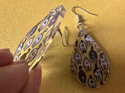 Cat Butt Earrings: Laser Cut Acrylic Cats, Pet, Kitty, Kitten, Animals, Ginger, Black, White, Cat Balls, Butts, Best Gifts for Her/Him/Them