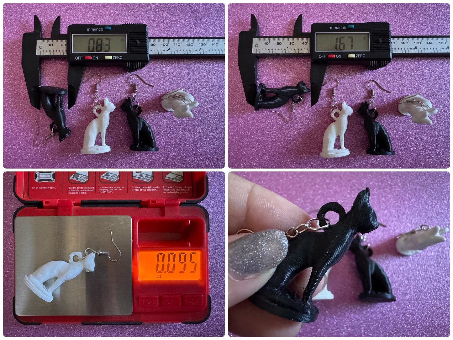Cat Earrings: 3D Printed Cats, Pet, Kitty, Kitten, Pussy Cat, Animals, Feline, Cat, Black Cat, White Cat, Best Gifts for Her/Him/Them