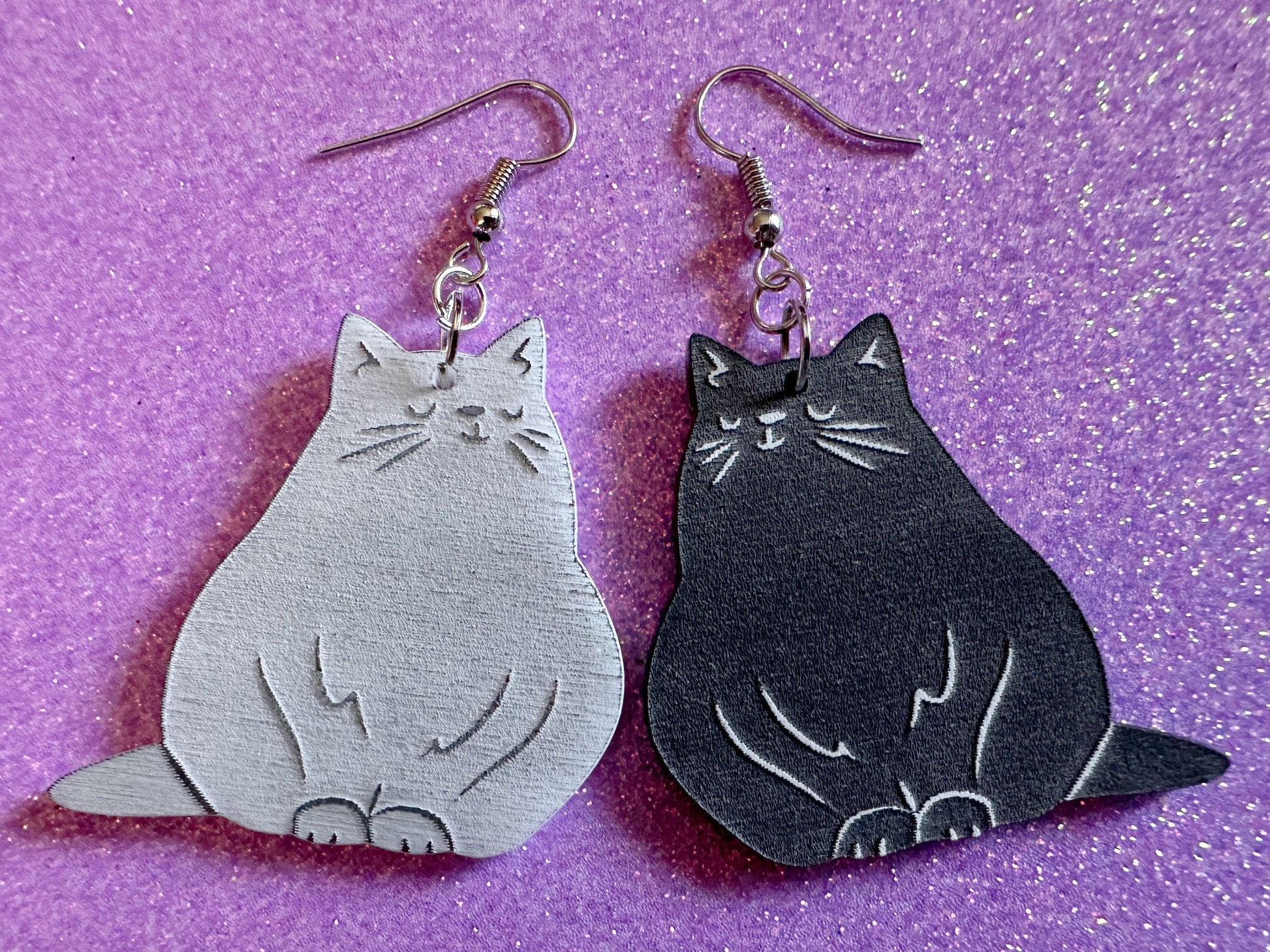 Cat Earrings: Laser Cut Acrylic Cats, Pet, Kitty, Kitten, Pussy Cat, Animals, Feline, Cat, Black Cat, White Cat, Best Gifts for Her/Him/Them