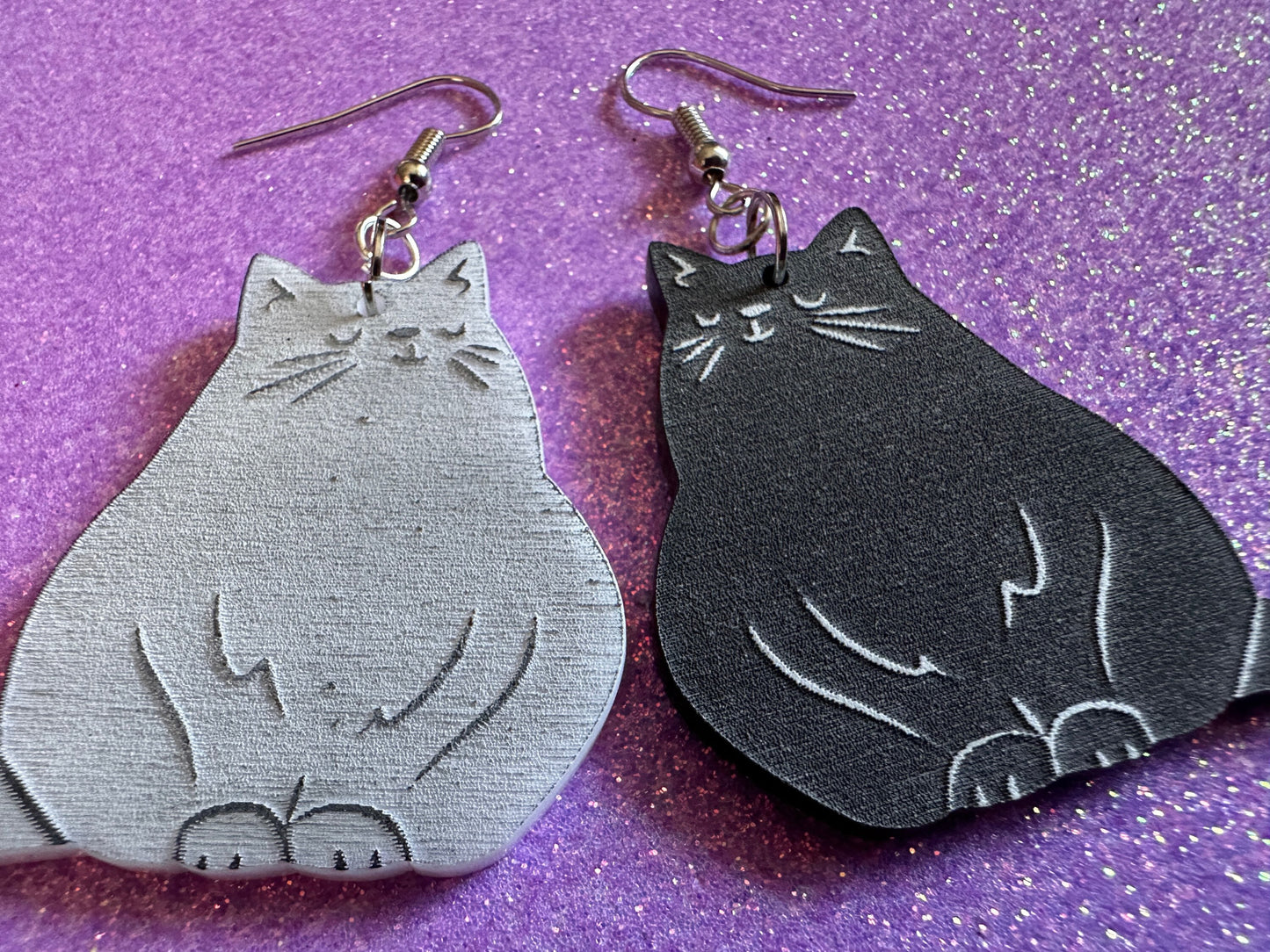 Cat Earrings: Laser Cut Acrylic Cats, Pet, Kitty, Kitten, Pussy Cat, Animals, Feline, Cat, Black Cat, White Cat, Best Gifts for Her/Him/Them