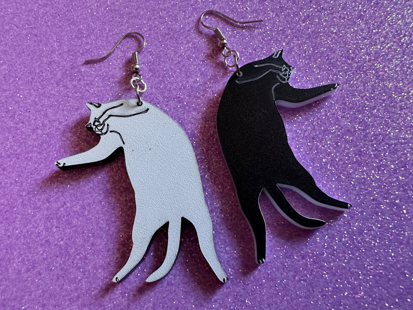 Cat Earrings: Laser Cut Acrylic Cats, Pet, Kitty, Kitten, Pussy Cat, Animals, Feline, Cat, Black Cat, White Cat, Best Gifts for Her/Him/Them