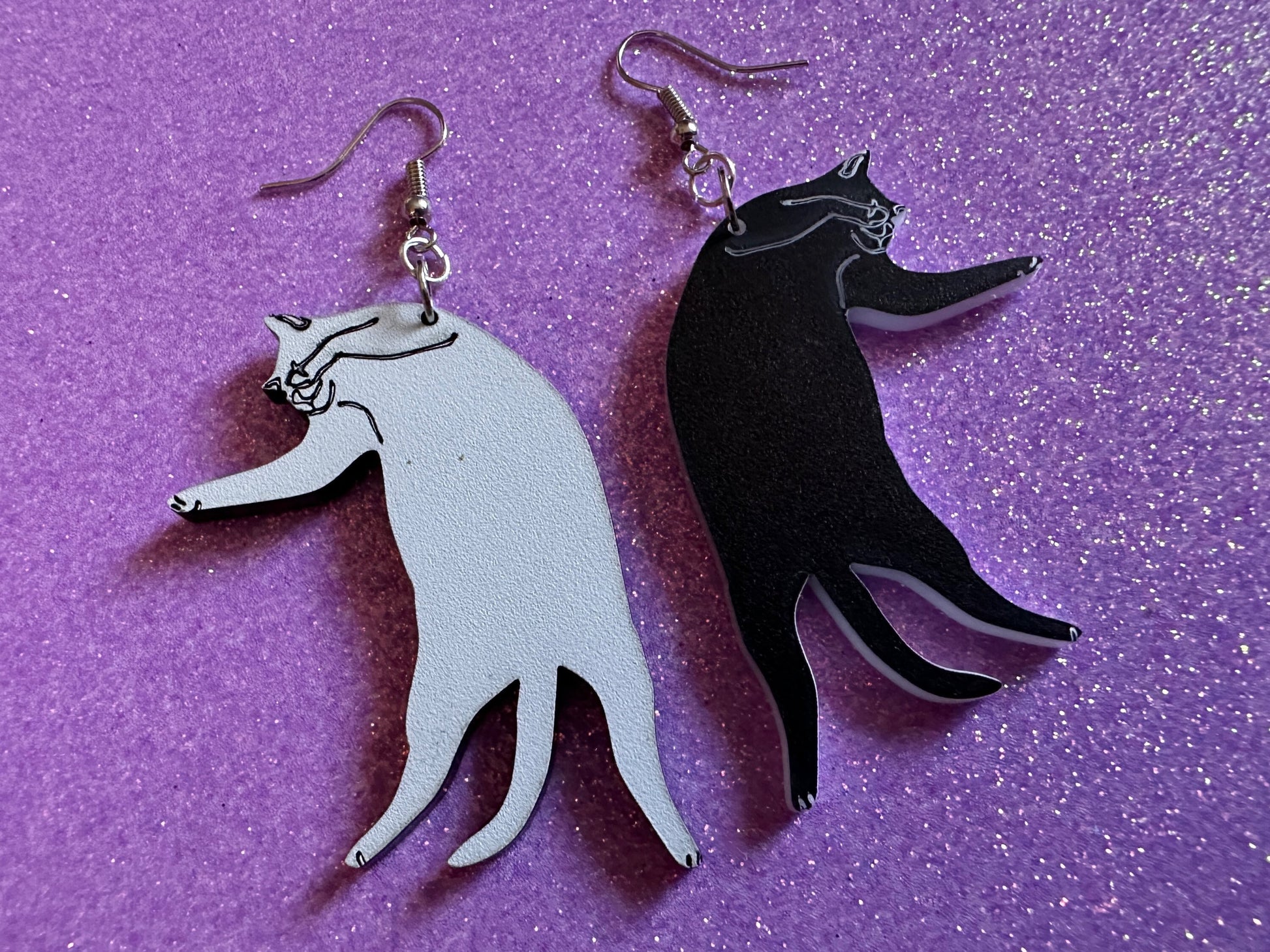 Cat Earrings: Laser Cut Acrylic Cats, Pet, Kitty, Kitten, Pussy Cat, Animals, Feline, Cat, Black Cat, White Cat, Best Gifts for Her/Him/Them