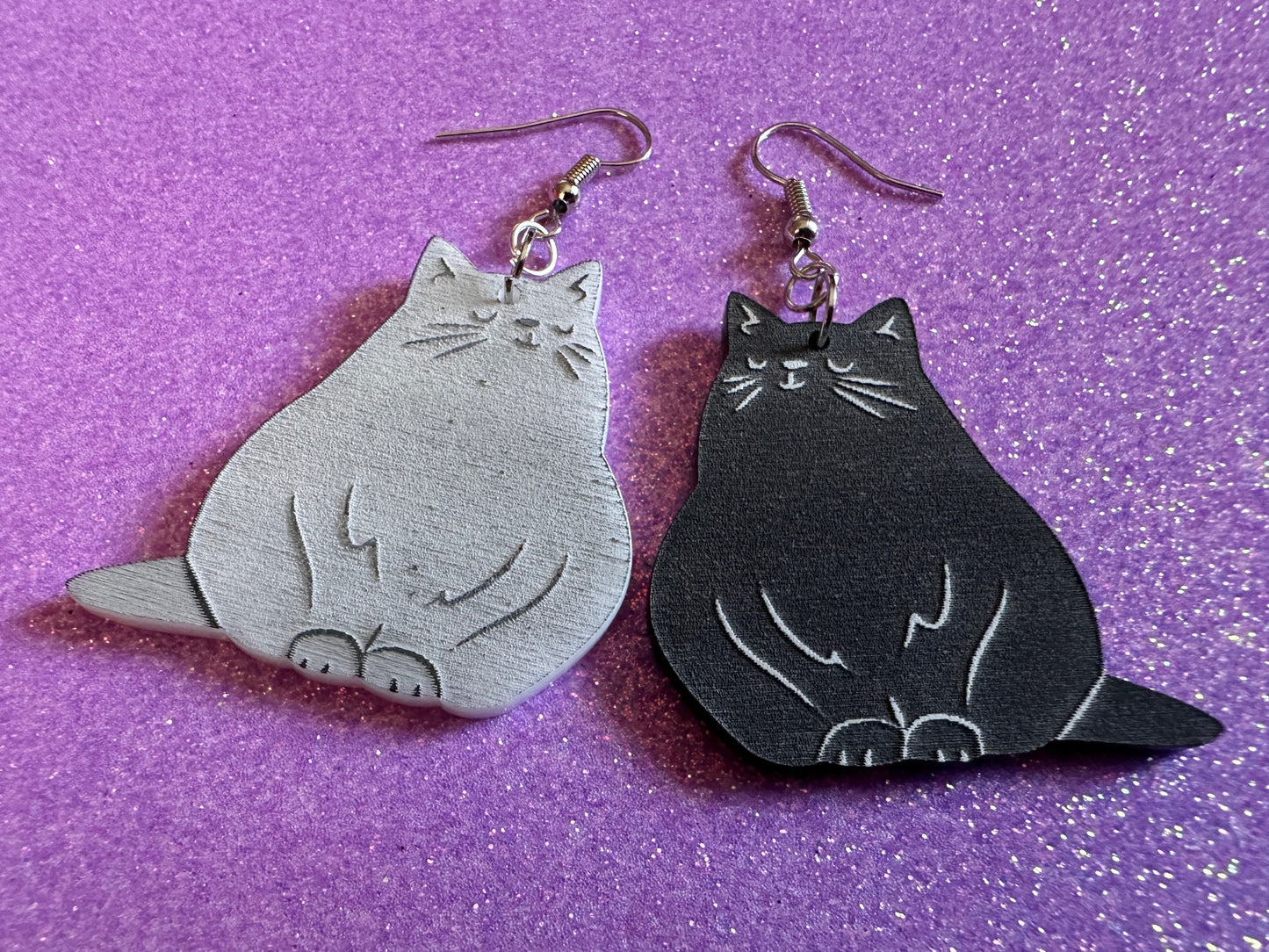 Cat Earrings: Laser Cut Acrylic Cats, Pet, Kitty, Kitten, Pussy Cat, Animals, Feline, Cat, Black Cat, White Cat, Best Gifts for Her/Him/Them