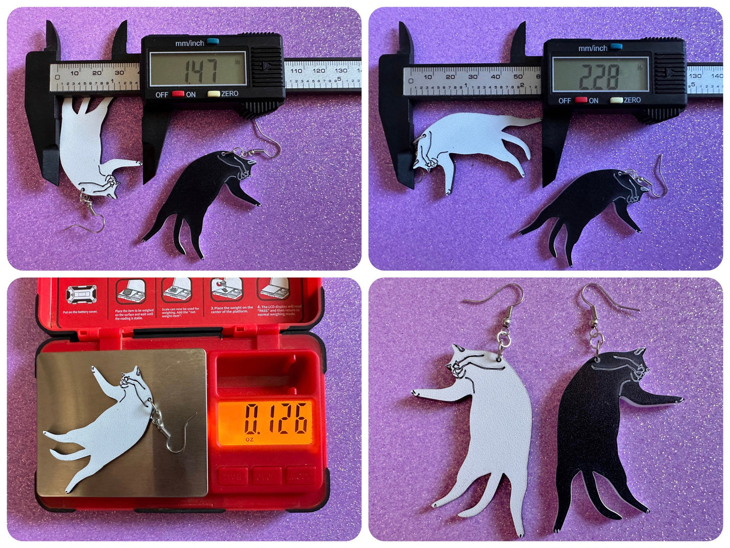 Cat Earrings: Laser Cut Acrylic Cats, Pet, Kitty, Kitten, Pussy Cat, Animals, Feline, Cat, Black Cat, White Cat, Best Gifts for Her/Him/Them