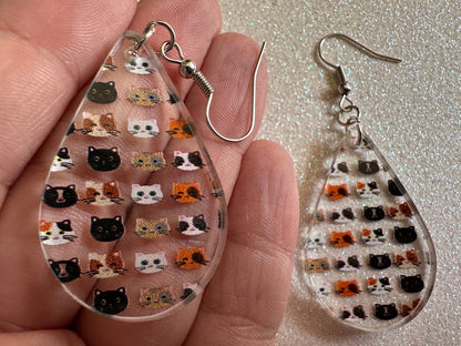 Cat Earrings: Laser Cut Acrylic Cats, Pet, Kitty, Kitten, Pussy Cat, Animals, Ginger Cat, Black Cat, White Cat, Best Gifts for Her/Him/Them