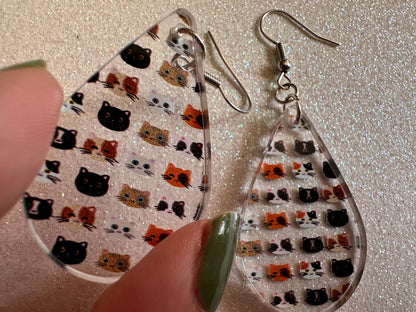 Cat Earrings: Laser Cut Acrylic Cats, Pet, Kitty, Kitten, Pussy Cat, Animals, Ginger Cat, Black Cat, White Cat, Best Gifts for Her/Him/Them