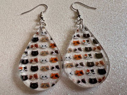 Cat Earrings: Laser Cut Acrylic Cats, Pet, Kitty, Kitten, Pussy Cat, Animals, Ginger Cat, Black Cat, White Cat, Best Gifts for Her/Him/Them