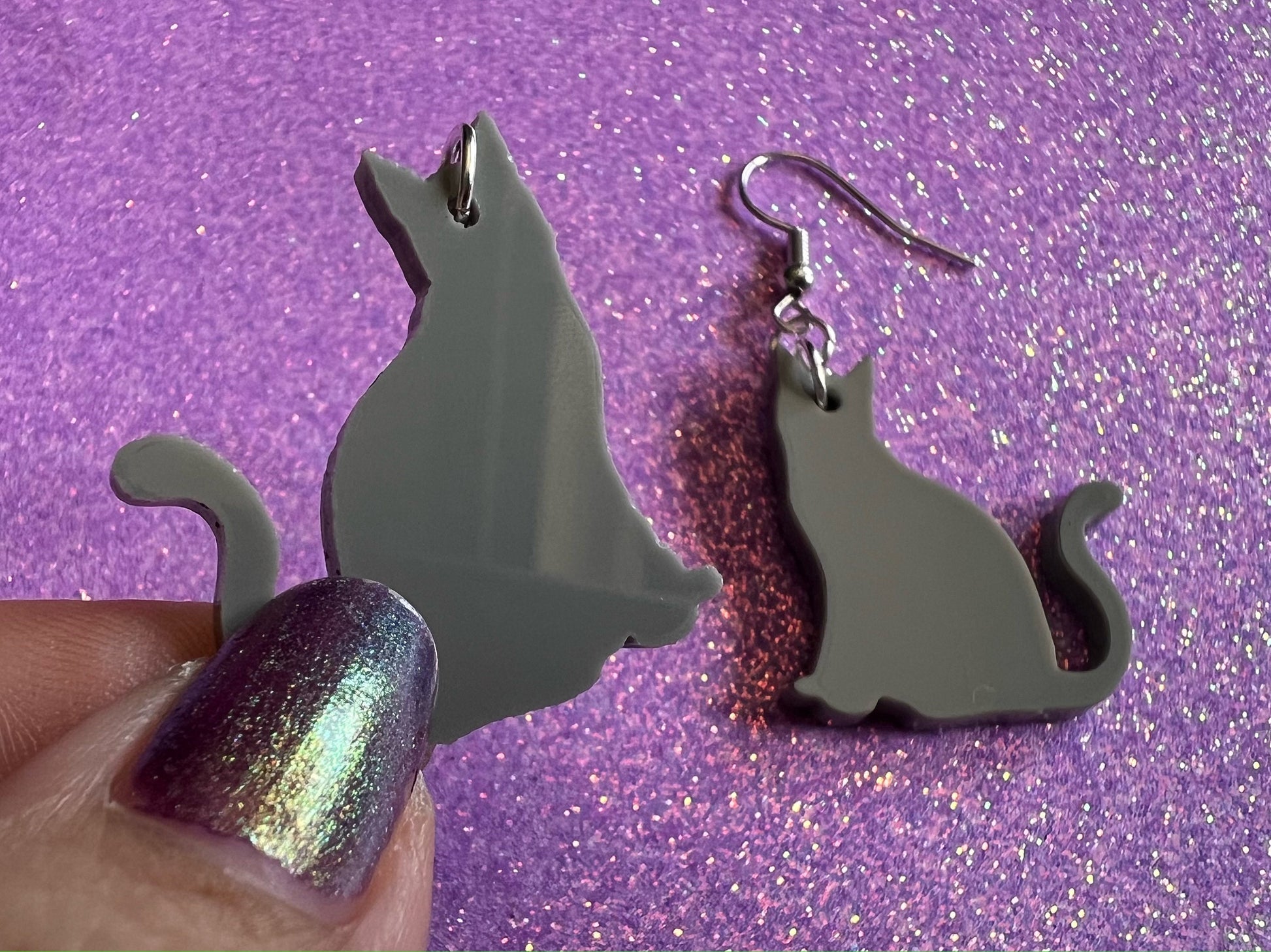 Cat Earrings: Laser Cut Acrylic Gray Cats, Animal, Feline, Kitty, Kitties, Best Gifts for Her/Him/Them