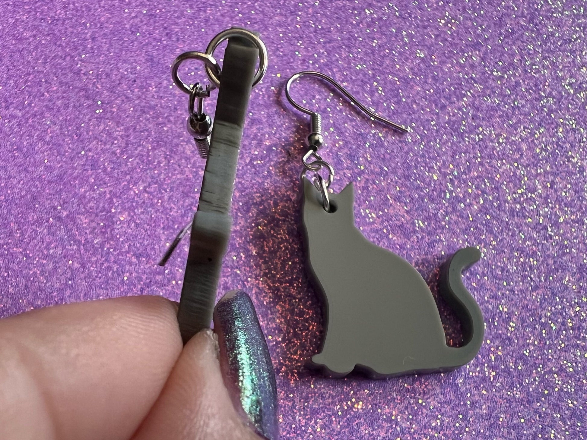 Cat Earrings: Laser Cut Acrylic Gray Cats, Animal, Feline, Kitty, Kitties, Best Gifts for Her/Him/Them