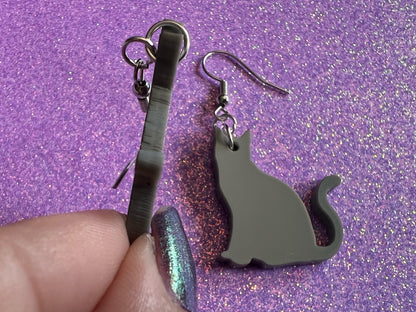 Cat Earrings: Laser Cut Acrylic Gray Cats, Animal, Feline, Kitty, Kitties, Best Gifts for Her/Him/Them