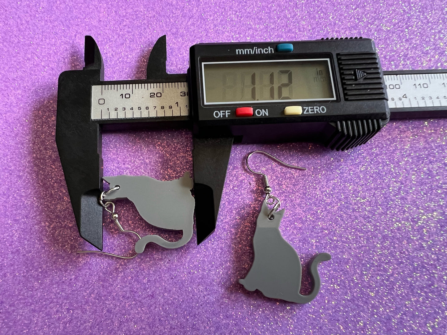 Cat Earrings: Laser Cut Acrylic Gray Cats, Animal, Feline, Kitty, Kitties, Best Gifts for Her/Him/Them