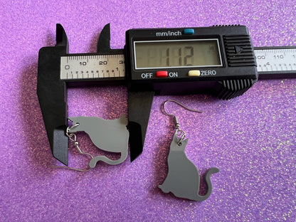 Cat Earrings: Laser Cut Acrylic Gray Cats, Animal, Feline, Kitty, Kitties, Best Gifts for Her/Him/Them